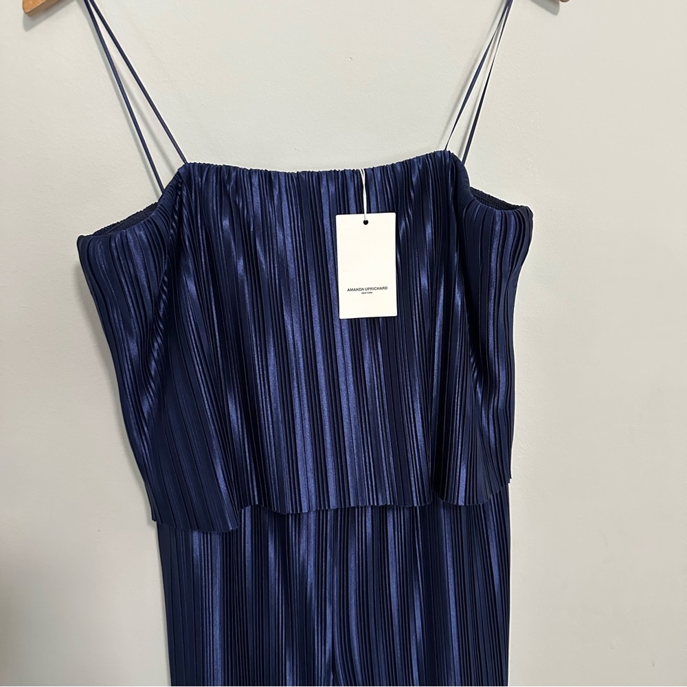 Amanda Uprichard Collina Jumpsuit NWT Women's Size Large Navy Plisse Cocktail - Picture 4 of 9